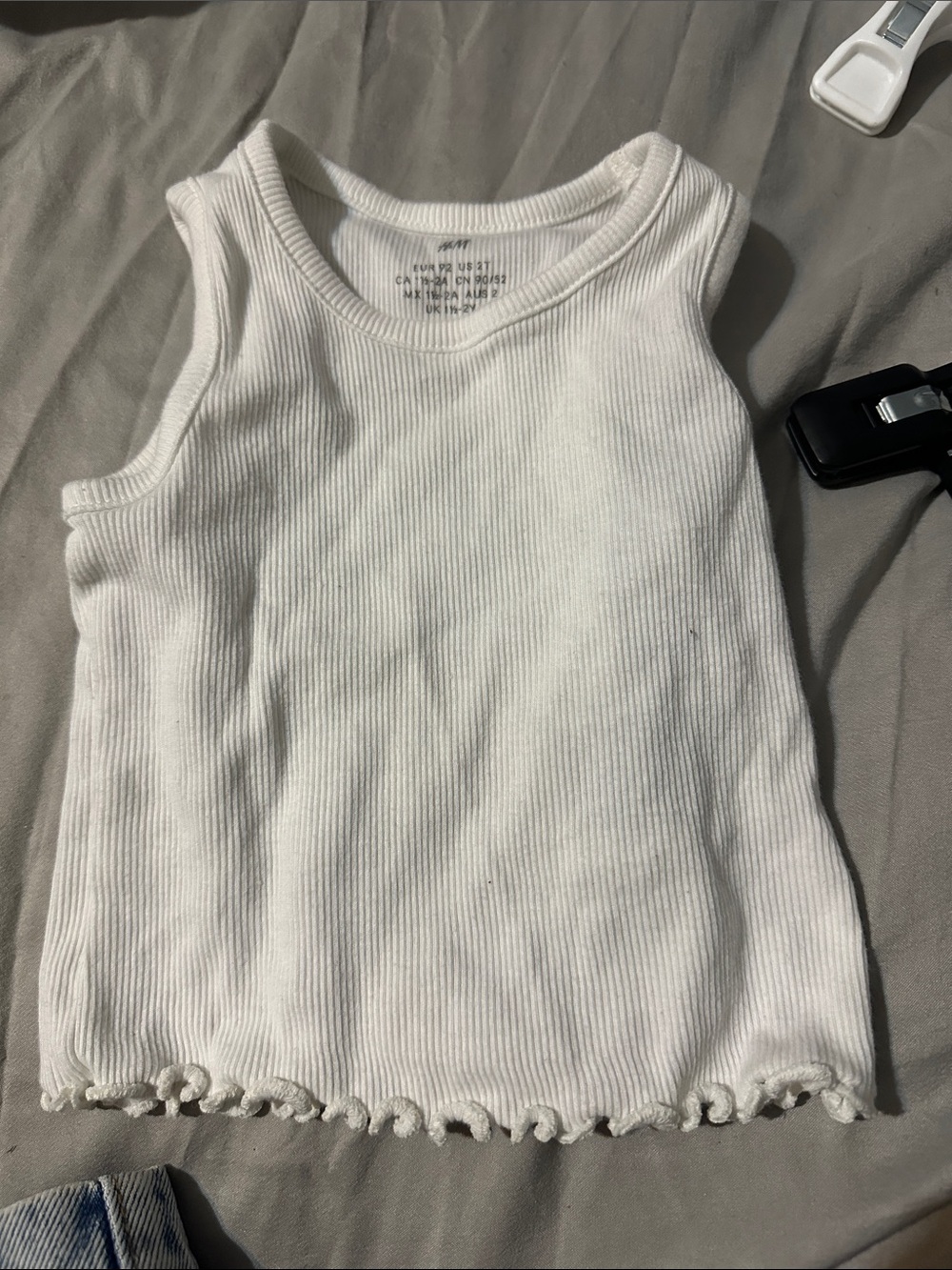 White Ribbed Tank Top with Lettuce Hem